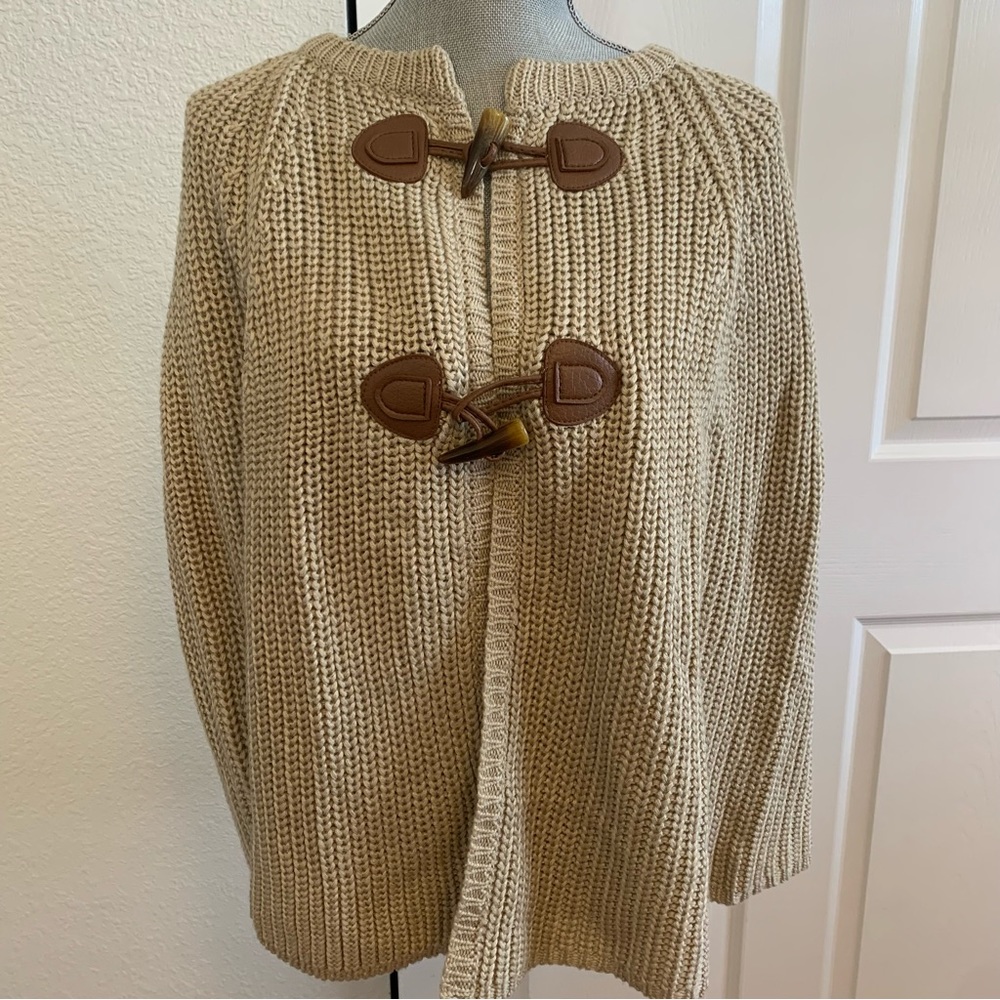 Equestrian inspired tan cape with front decorative closures soft sweater OS